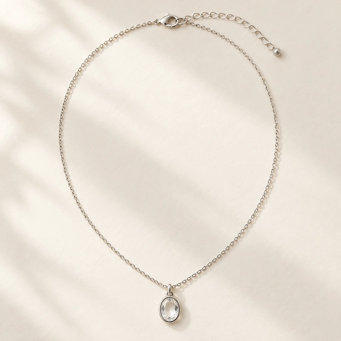 Mizu Oval Necklace, Silver / Clear, full necklace