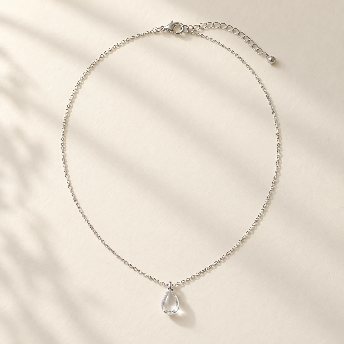 Shizuku Drop Necklace, Silver / Clear, full necklace