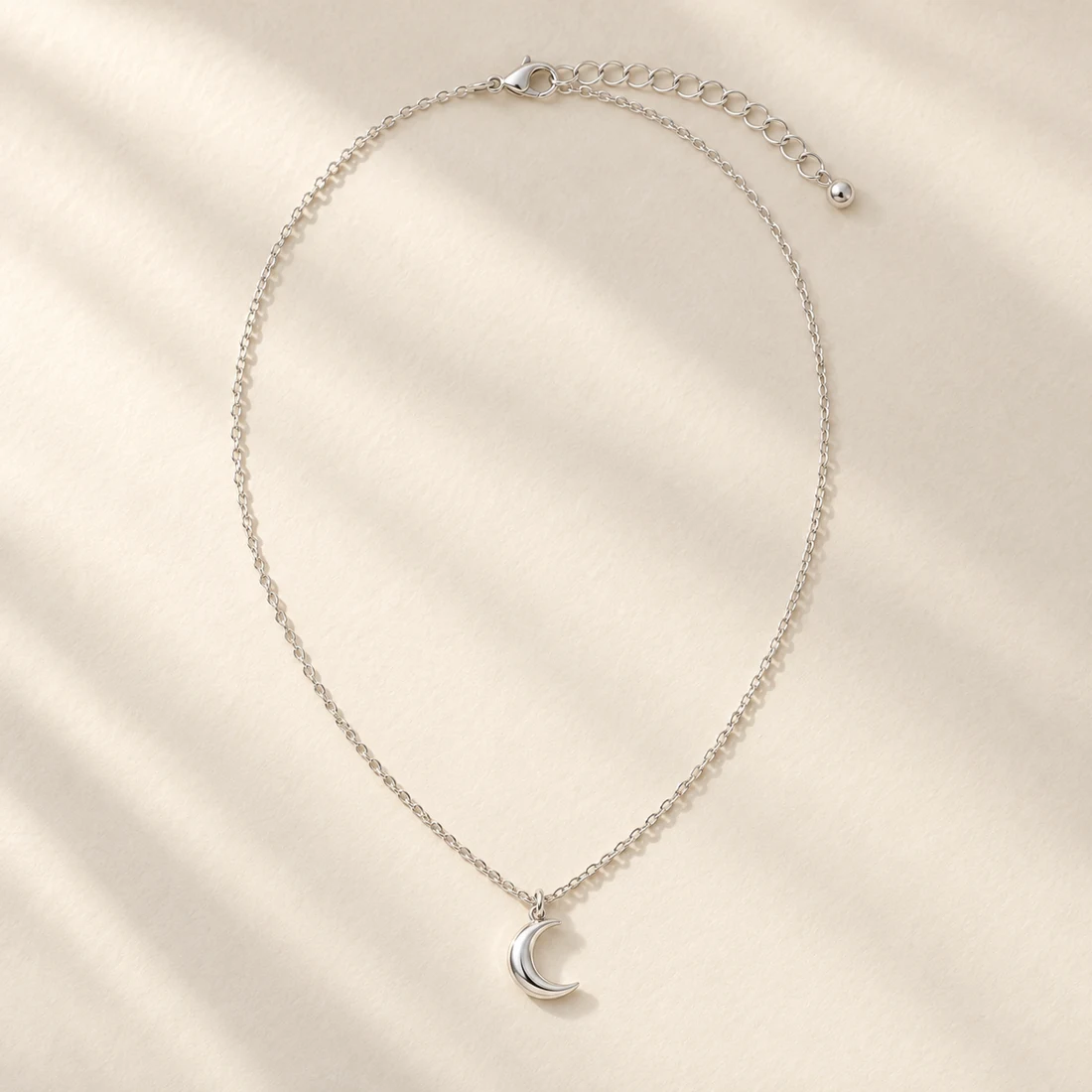Tsuki Crescent Necklace, Silver, full necklace
