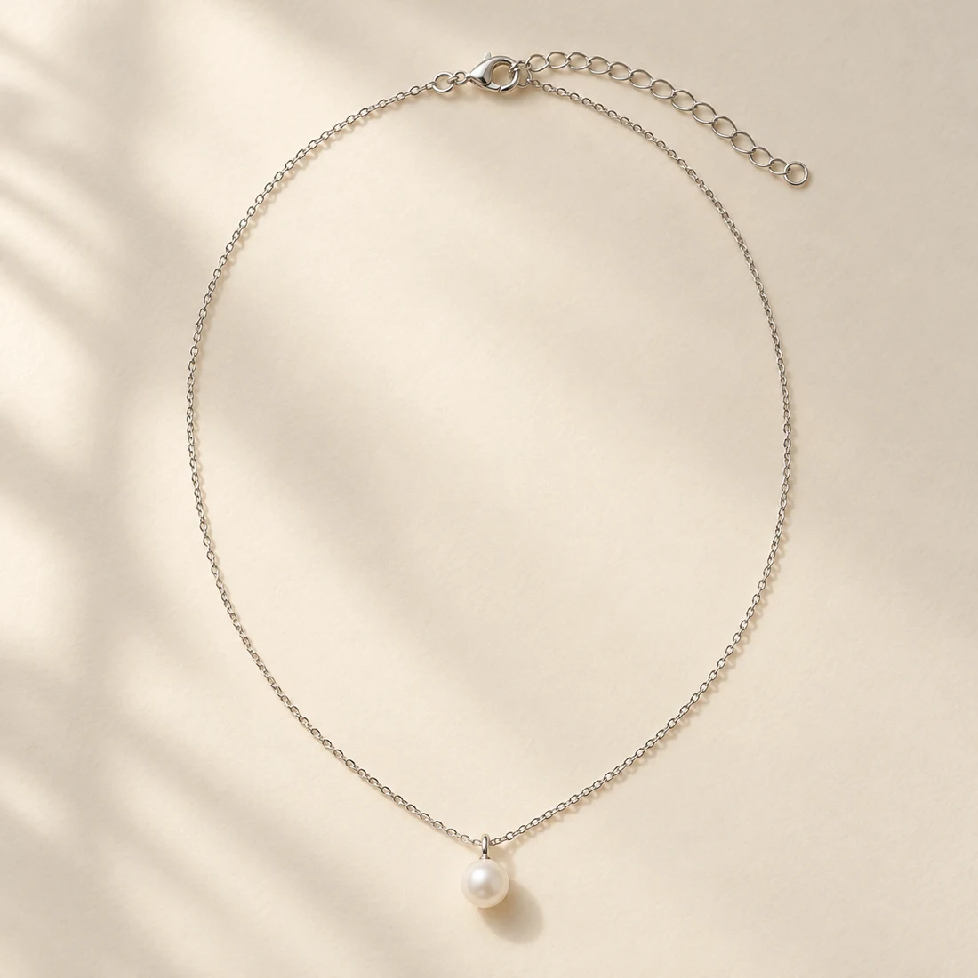 Yuki Pearl Necklace, Silver / White, full necklace